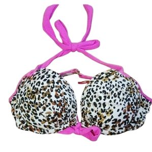Victoria's Secret Leopard Print Bikini Top with Pink Accents